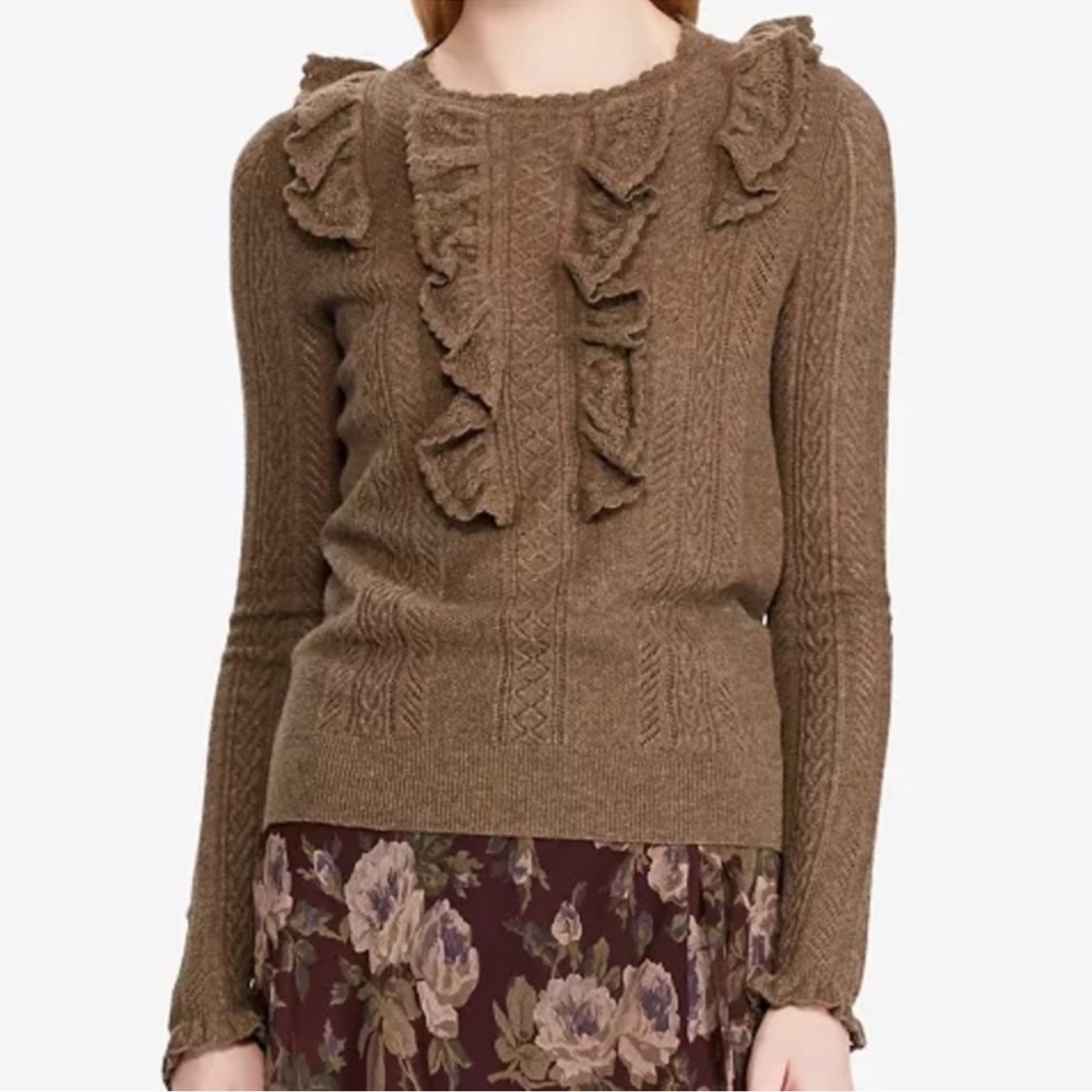 Polo Ralph Lauren Ruffle-Trim Pointelle Wool Sweater Size Large